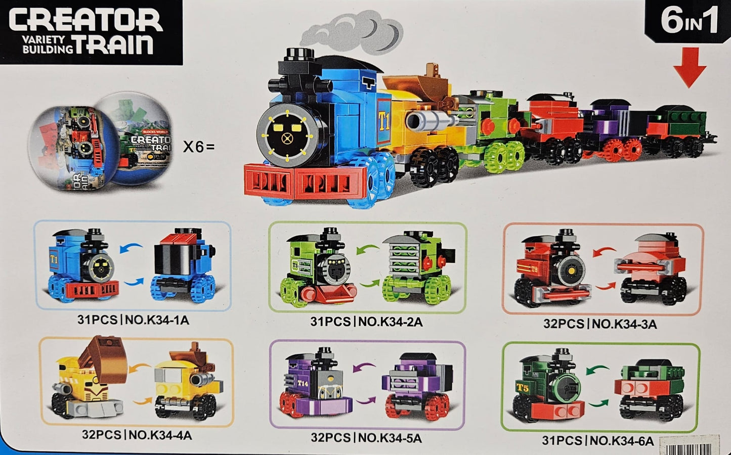 Train mini brick set of 6