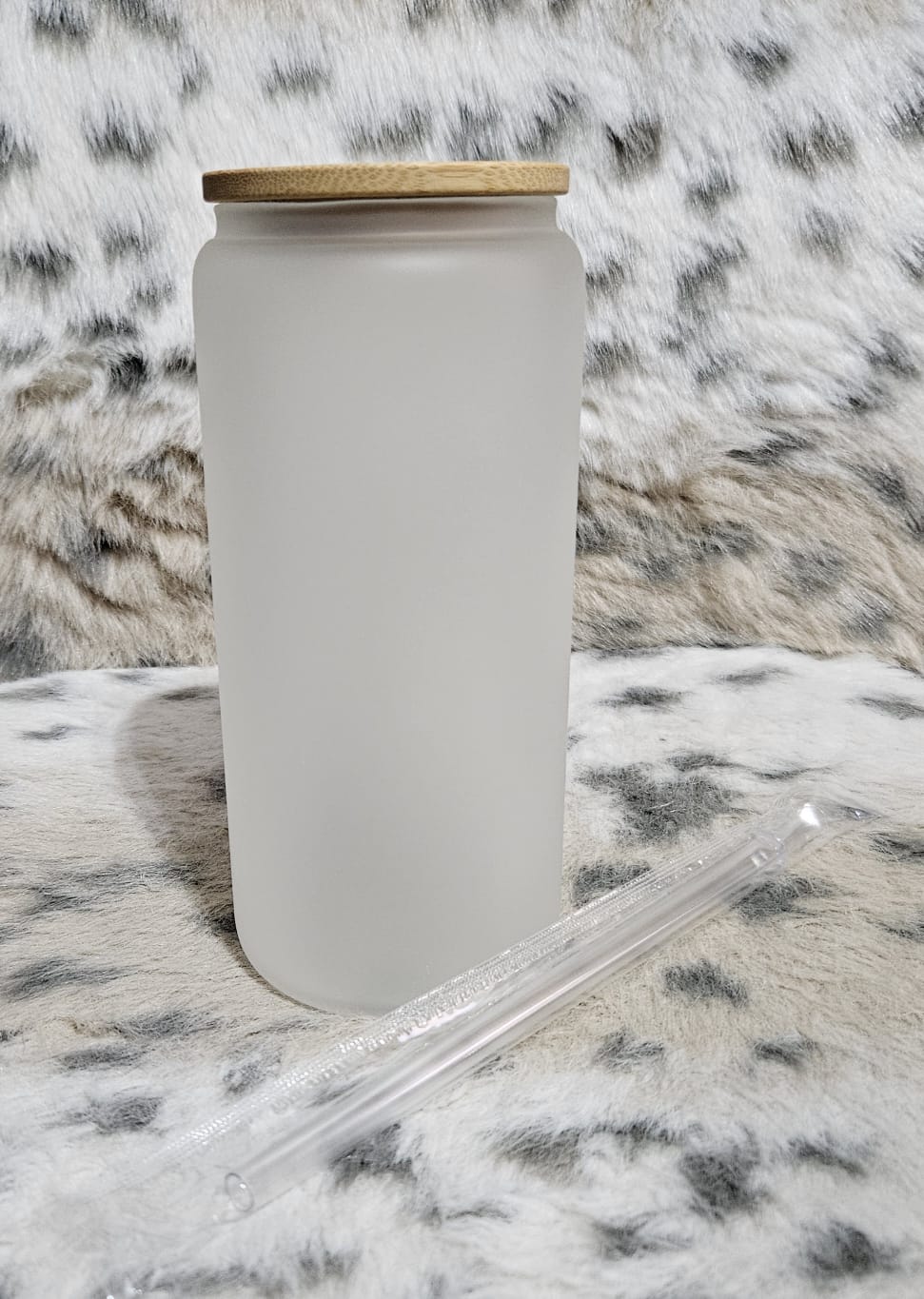 Can shaped sublimation beer can glass with bamboo lid and straw 20 oz matte