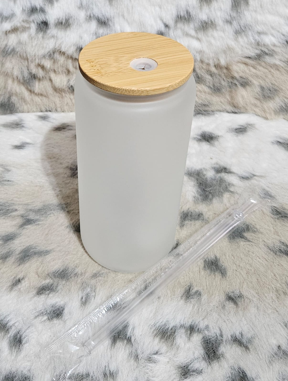 Can shaped sublimation beer can glass with bamboo lid and straw 20 oz matte