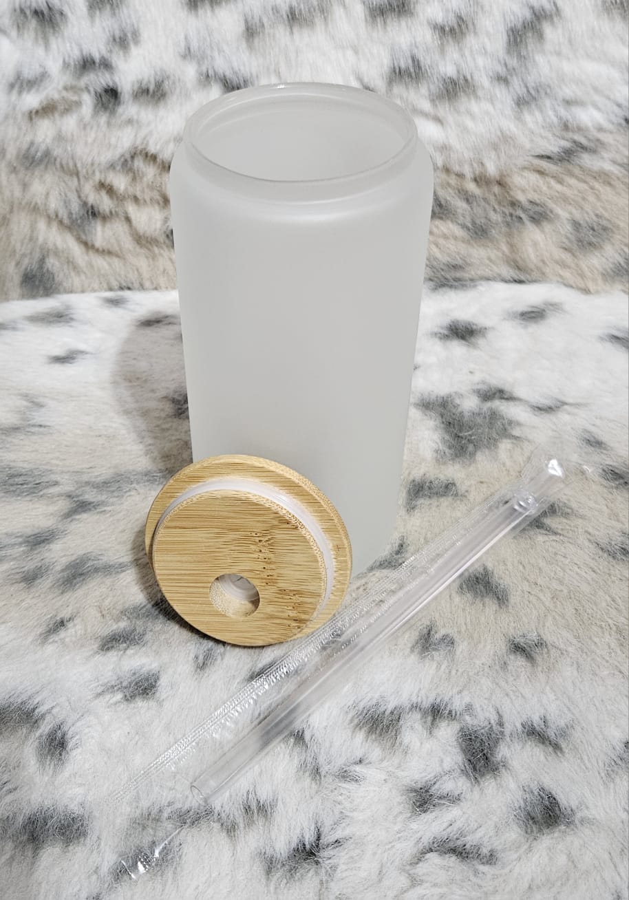 Can shaped sublimation beer can glass with bamboo lid and straw 20 oz matte