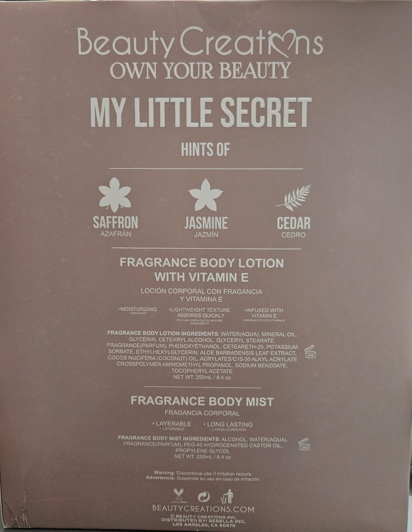 Beauty Creations Body lotion and body mist set