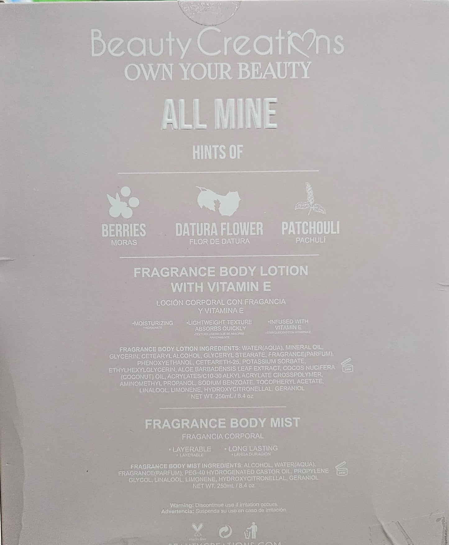Beauty Creations Body lotion and body mist set
